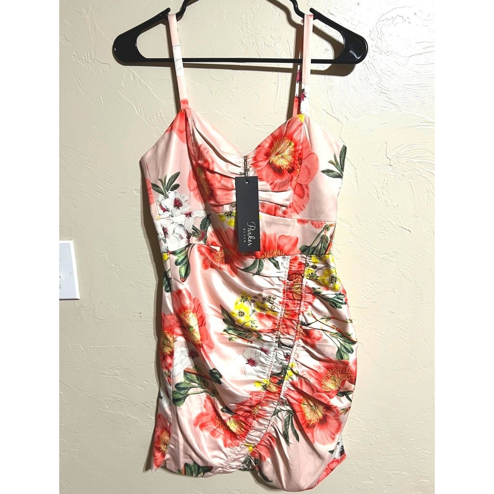 Parker Black Blush Anise Bloom Ruched Cami‎ Mini Floral Boho cottagecore Dress 4